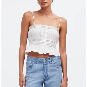 MADEWELL Top Women XS White Smocked Button-Front Crop Poplin NQ524